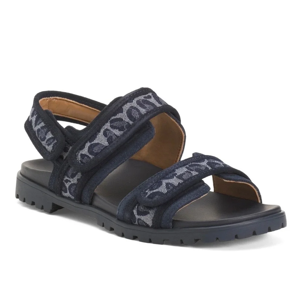 Vionic Cassidy Navy Leopard Denim Adjustable Strap Lug Sole Sandals Women 11 New